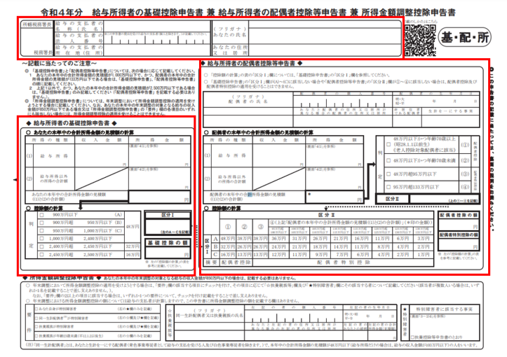 給与所得者の基礎控除申告書の図